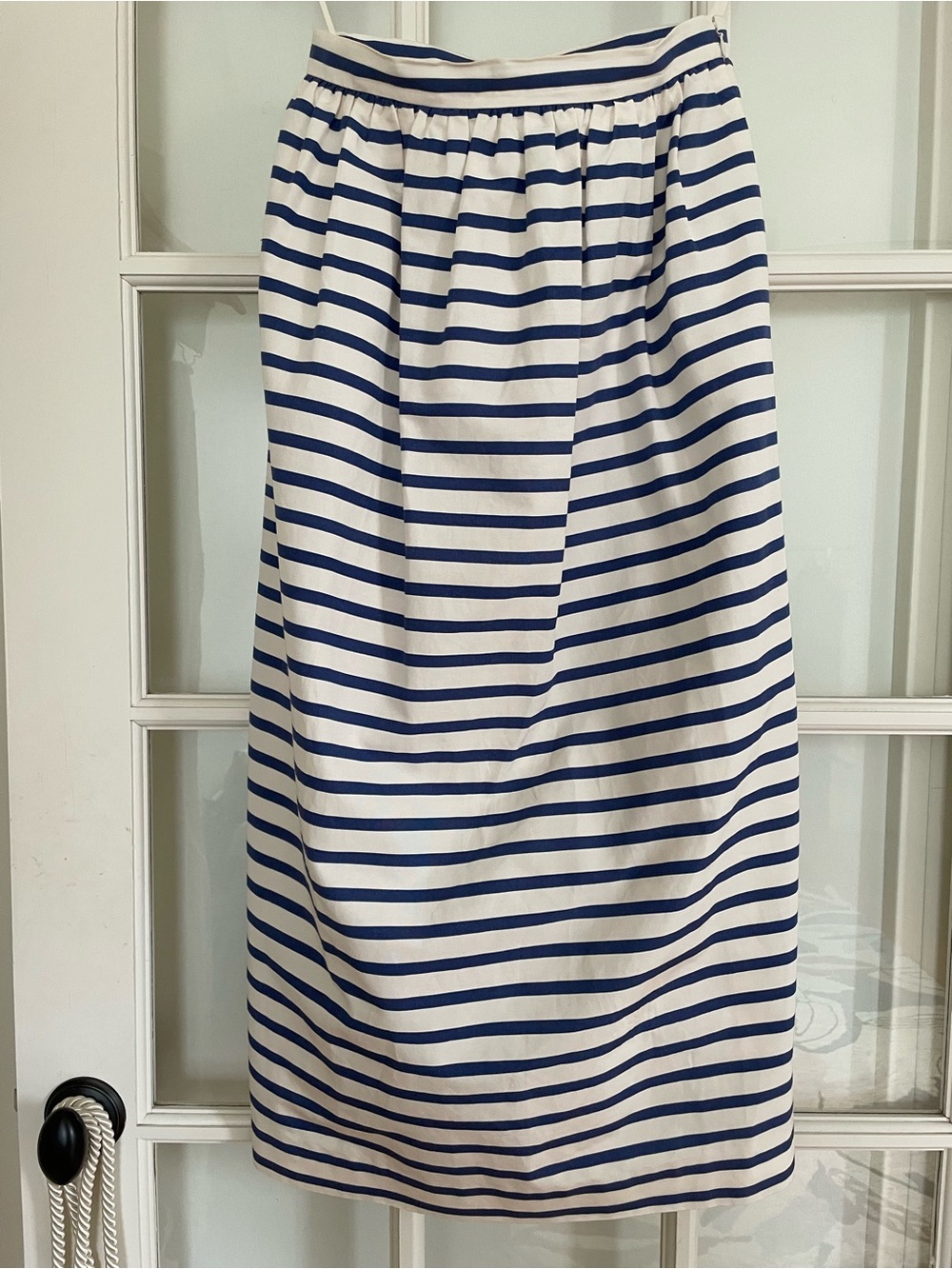J Crew Collection silk cotton blend maxi skirt navy blue white Breton stripes 6